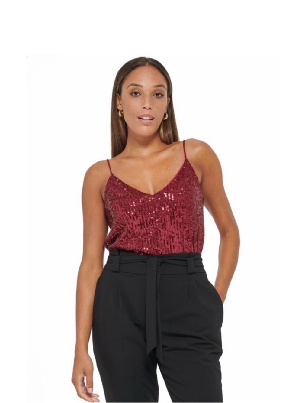 Calvin Klein Burgundy Sequin V-Neck Cami